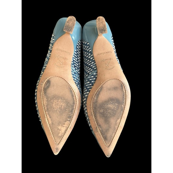 Franco‎ Sarto Blue Darcy Pump Heels Shoes US 9.5M Woven Fabric Kitten Heel Vogue - Picture 7 of 10